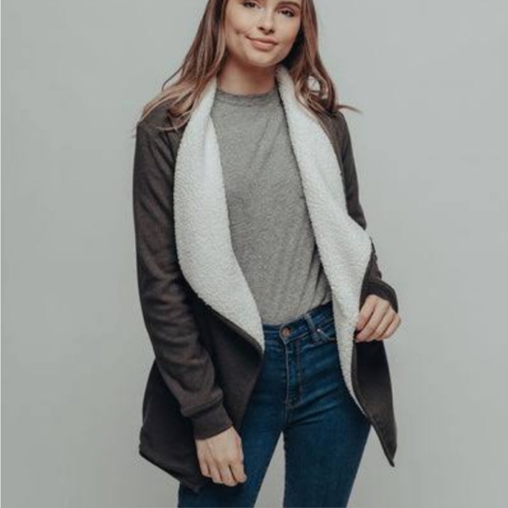 The Normal Brand Gray and White Sherpa Lined Hoodie